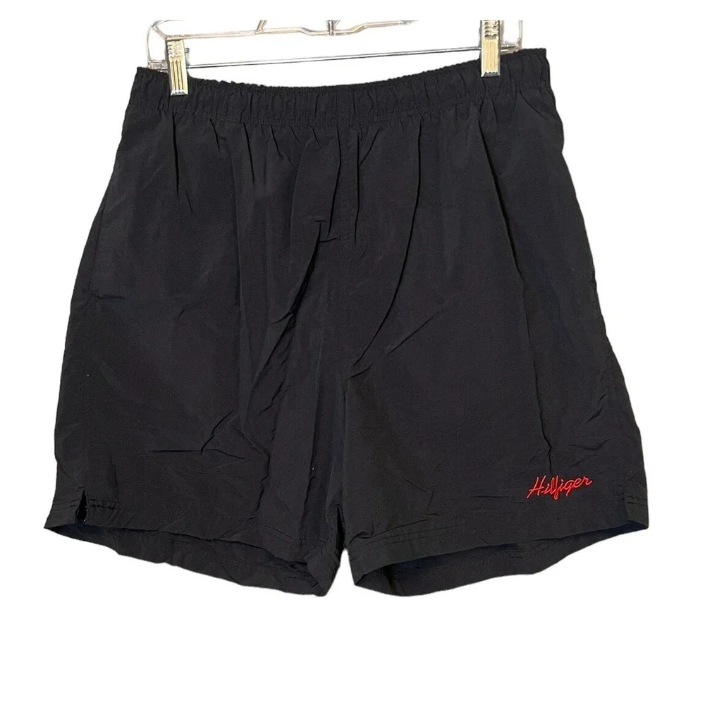 Tommy Hilfiger Swim Shorts Lined Trunks Adult Mens Large Black Embroidered Nylon